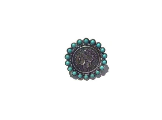 WESTERN V NICKLE COIN TURQUOISE CUFF RING