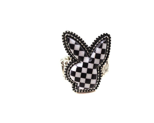 CHECKER BOARD BUNNY STRETCH RING