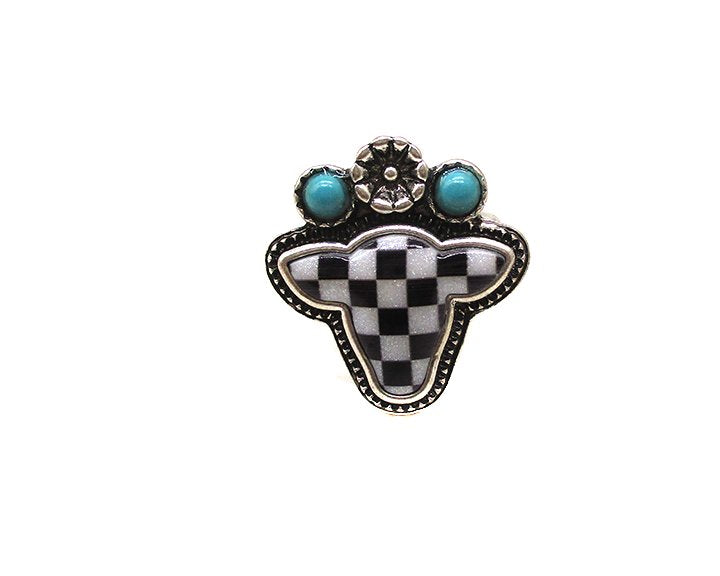 WESTERN CHECKER BOARD COWHEAD CUFF RING