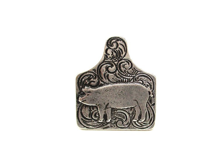 Western Cattle Tag Etched Pig Cuff Ring