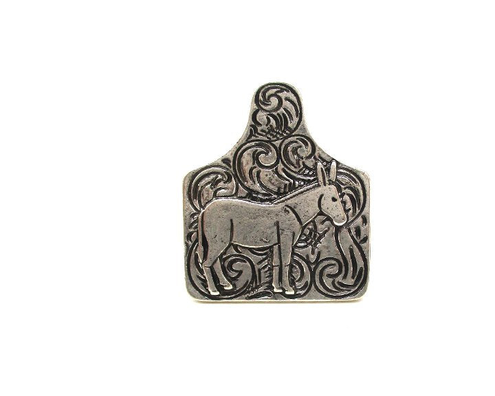 Western Cattle Tag Donkey Etched Cuff Ring