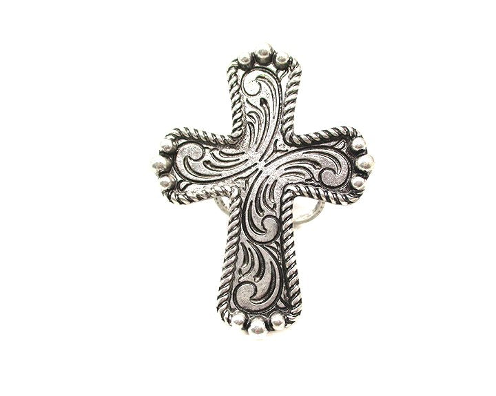 Western Etched Cross Cuff Ring