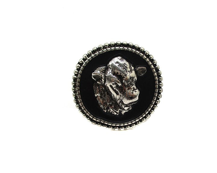 Western Cow Head Portrait Cuff Ring