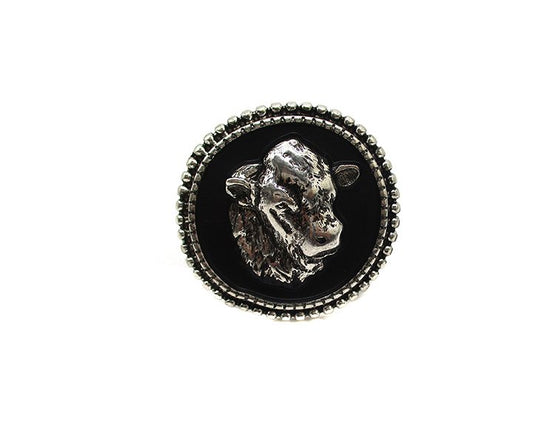 Western Cow Head Portrait Cuff Ring