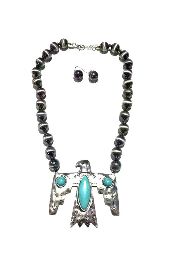 WESTERN THUNDER BIRD DESIGN NAVAJO PEARL NECKLACE SET