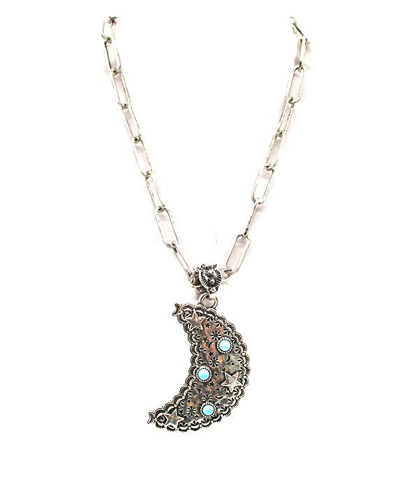 Western Turquoise Moon Chain Necklace