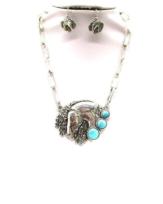 Western Horse Head Turquoise Necklace Set