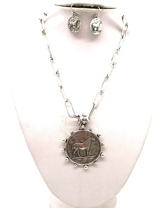 Western Horse Coin Necklace Set