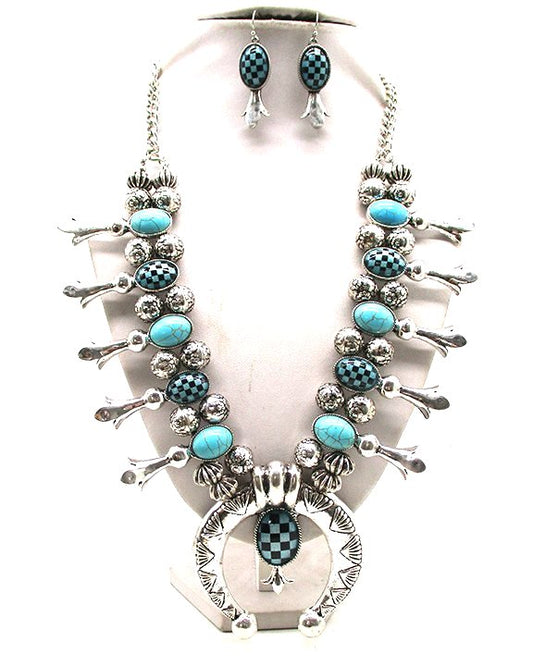 Western Squash Blossom Checkerboard Statement Necklace Set