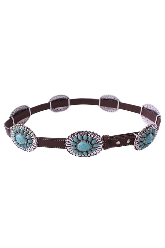 WESTERN CONCHO PU LEATHER BELT - L