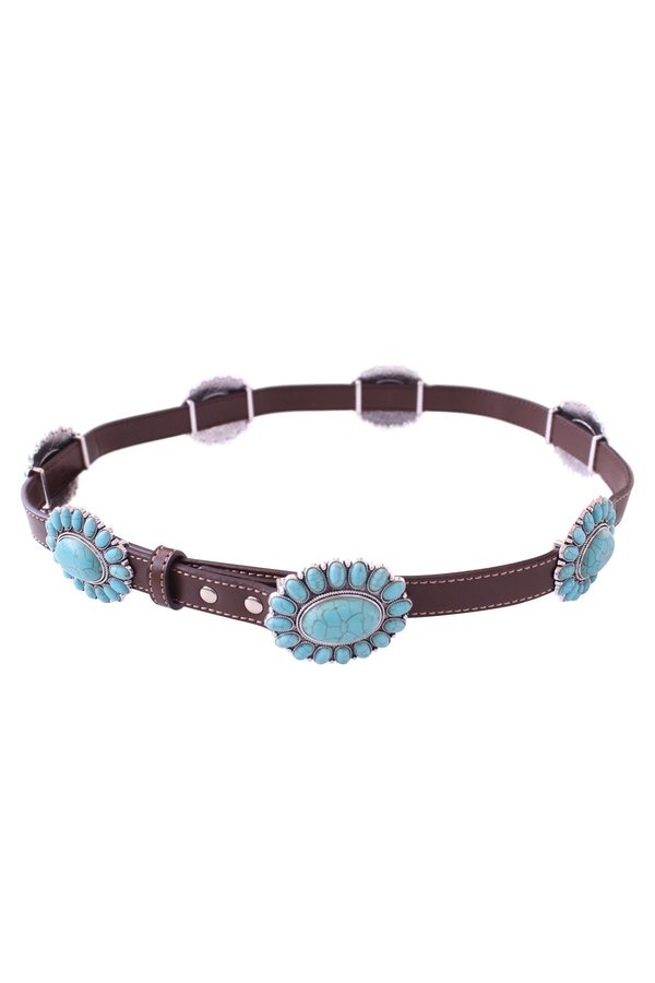 WESTERN CONCHO PU LEATHER BELT - L