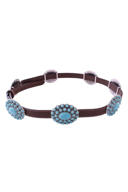 WESTERN CONCHO PU LEATHER BELT - L