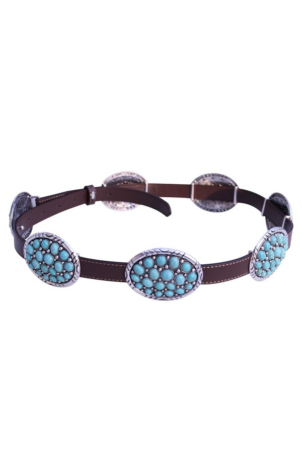 WESTERN CONCHO PU LEATHER BELT - L