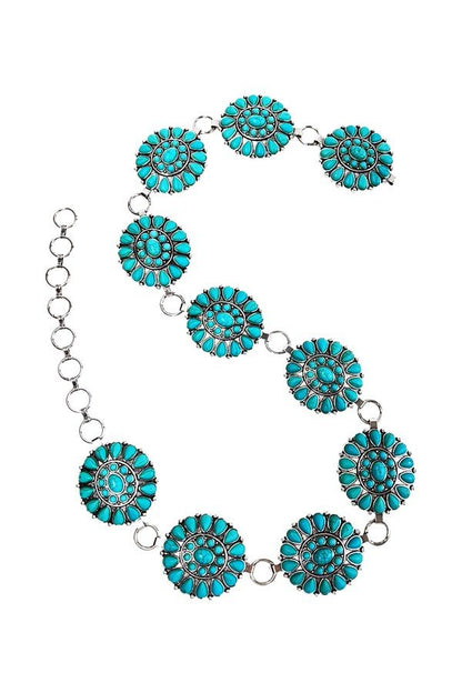 WESTERN TURQUOISE CONCHO CHAIN BELT - S