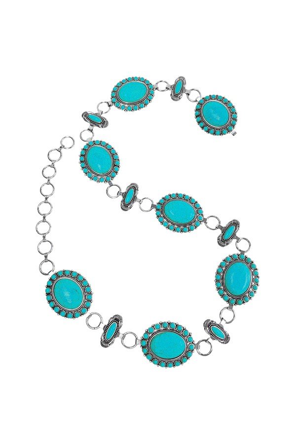 WESTERN TURQUOISE CONCHO CHAIN BELT - L