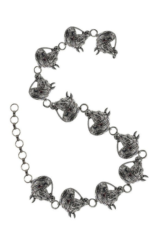 WESTERN METAL HORSE HEAD CHAIN BELT - S