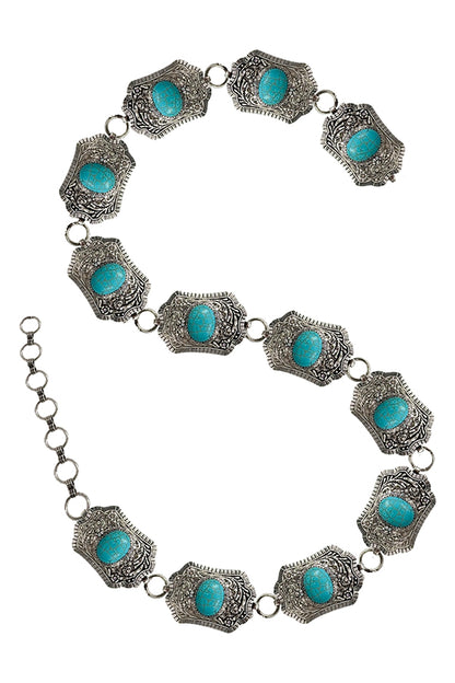 WESTERN METAL CONCHO TURQUOISE CHAIN BELT