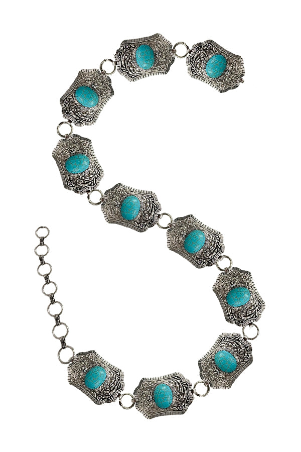 WESTERN METAL CONCHO TURQUOISE CHAIN BELT