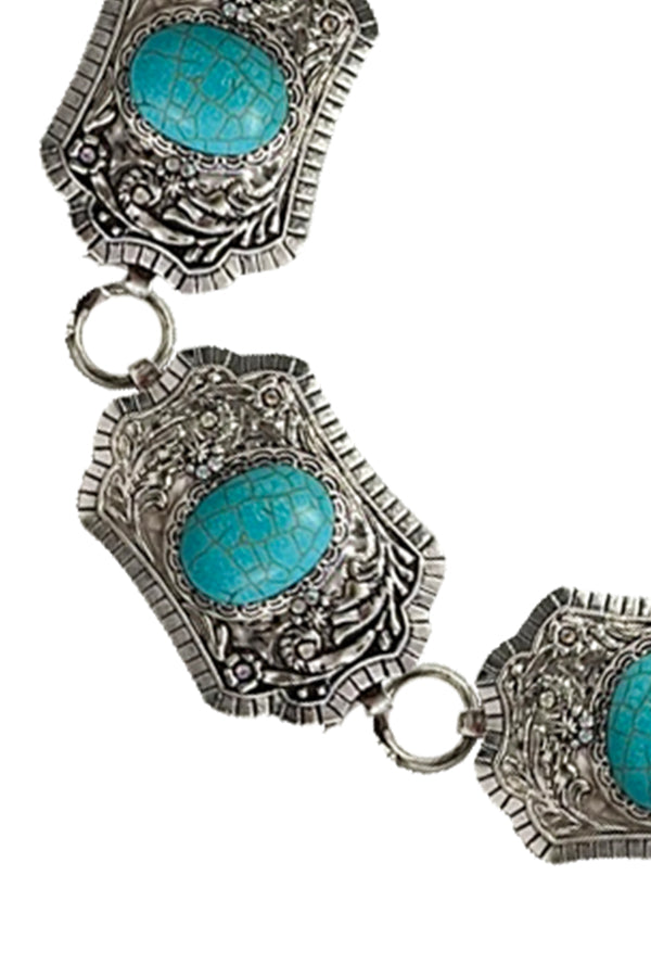 WESTERN METAL CONCHO TURQUOISE CHAIN BELT