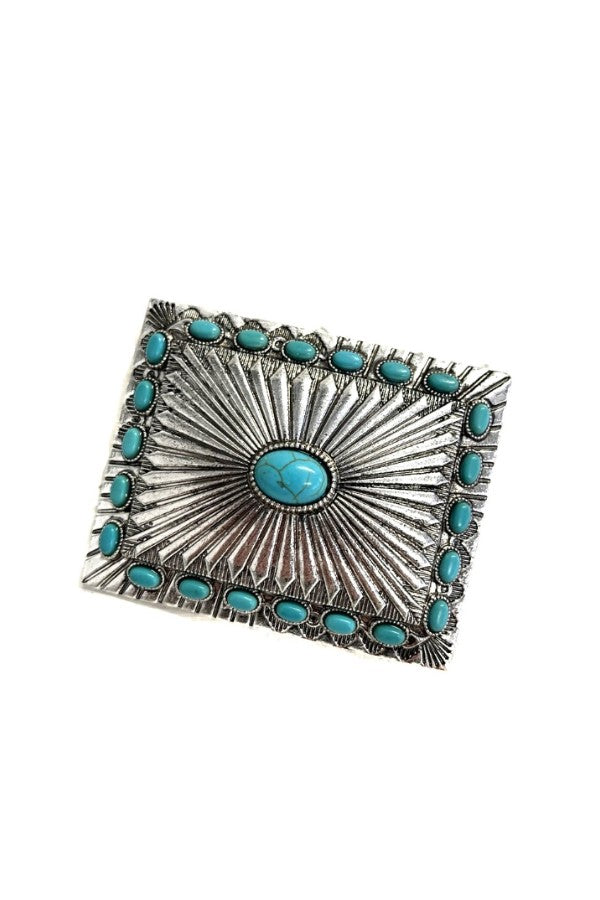 WESTERN TURQUOISE STONE CONCHO BELT BUCKLE