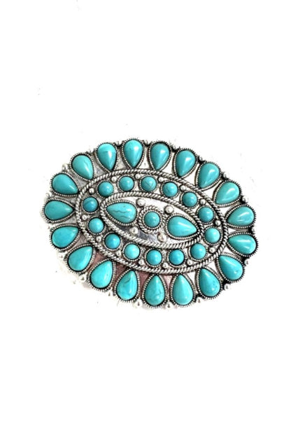 WESTERN TURQUOISE STONE CONCHO BELT BUCKLE