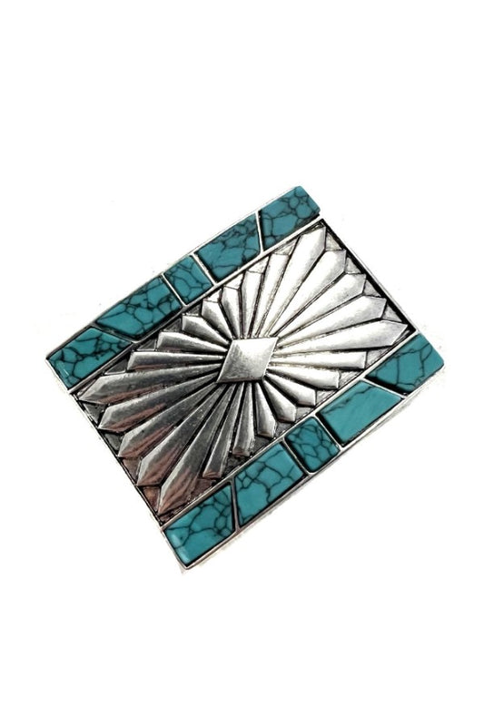 WESTERN TURQUOISE STONE CONCHO BELT BUCKLE